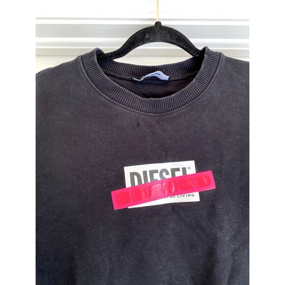 Diesel Logo Graphic Sweatshirt Mens Size Med Black Crew Neck Pullover Distressed - Picture 3 of 8